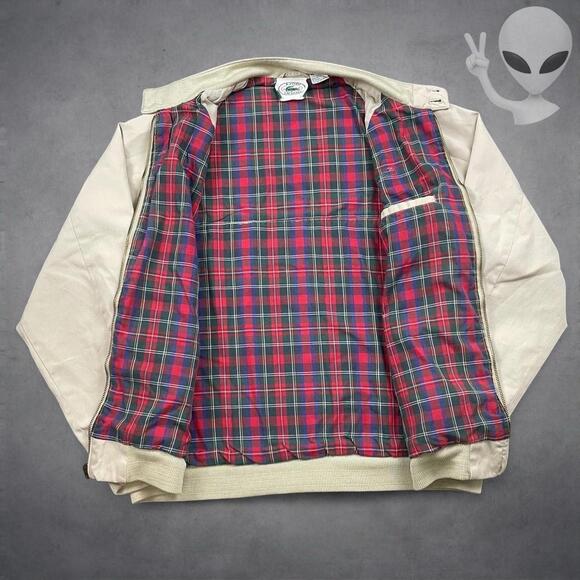 Lacoste Harrington Jacket Medium Tan Plaid Lining Classic Fit Bomber Vintage 90s - Picture 5 of 6